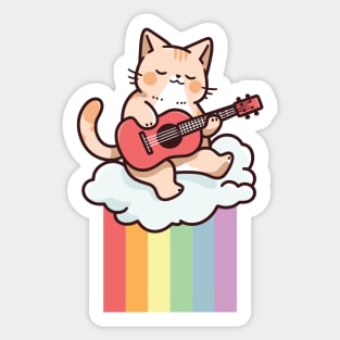 Rainbow Cat Ukulele on Clouds - It's Gonna Be Uke Sticker